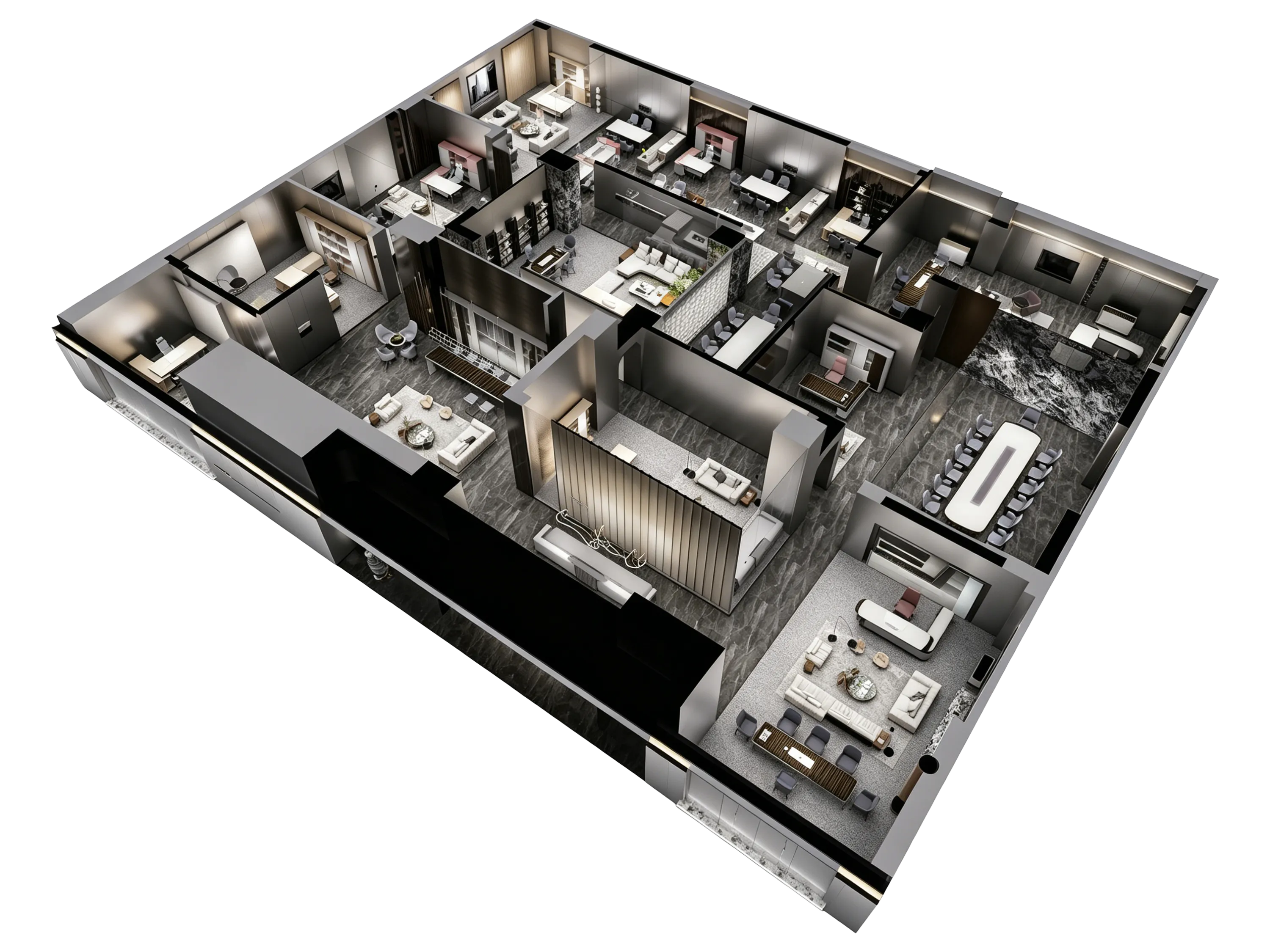 3D design rendering of a custom executive desk for a premium office