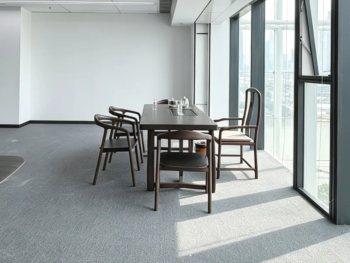Office lounge and discussion area with curved sofa