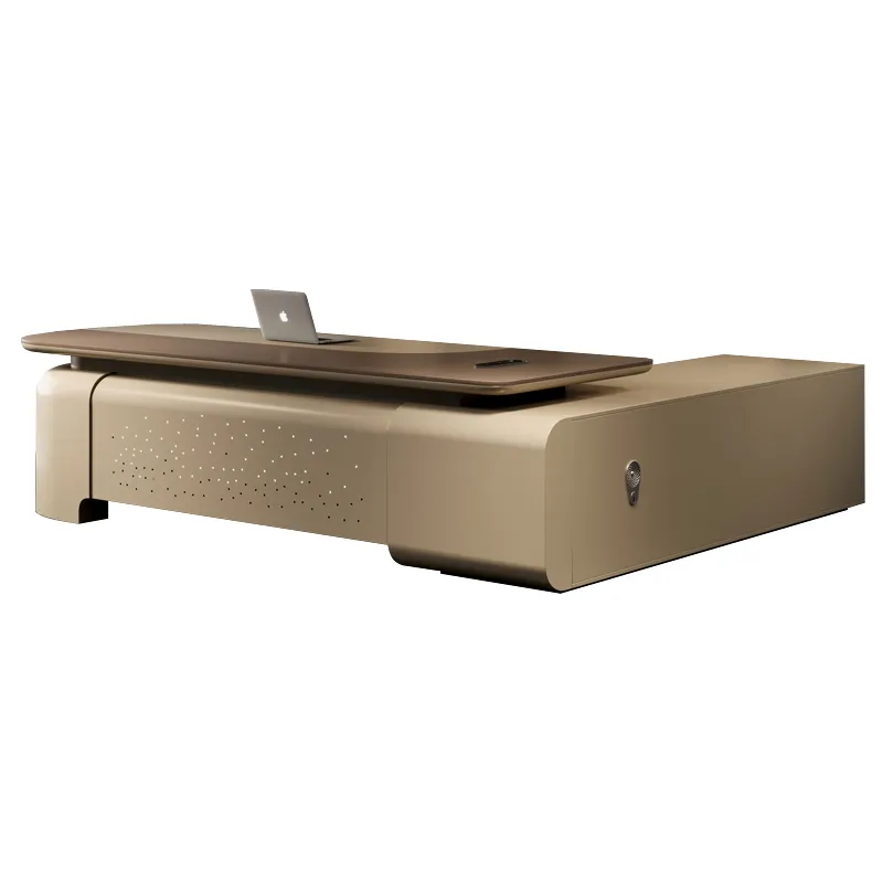 The spacious executive desk integrates a large side storage cabinet, providing convenient space for documents, office essentials and personal items while keeping the main workspace clean and organized.
