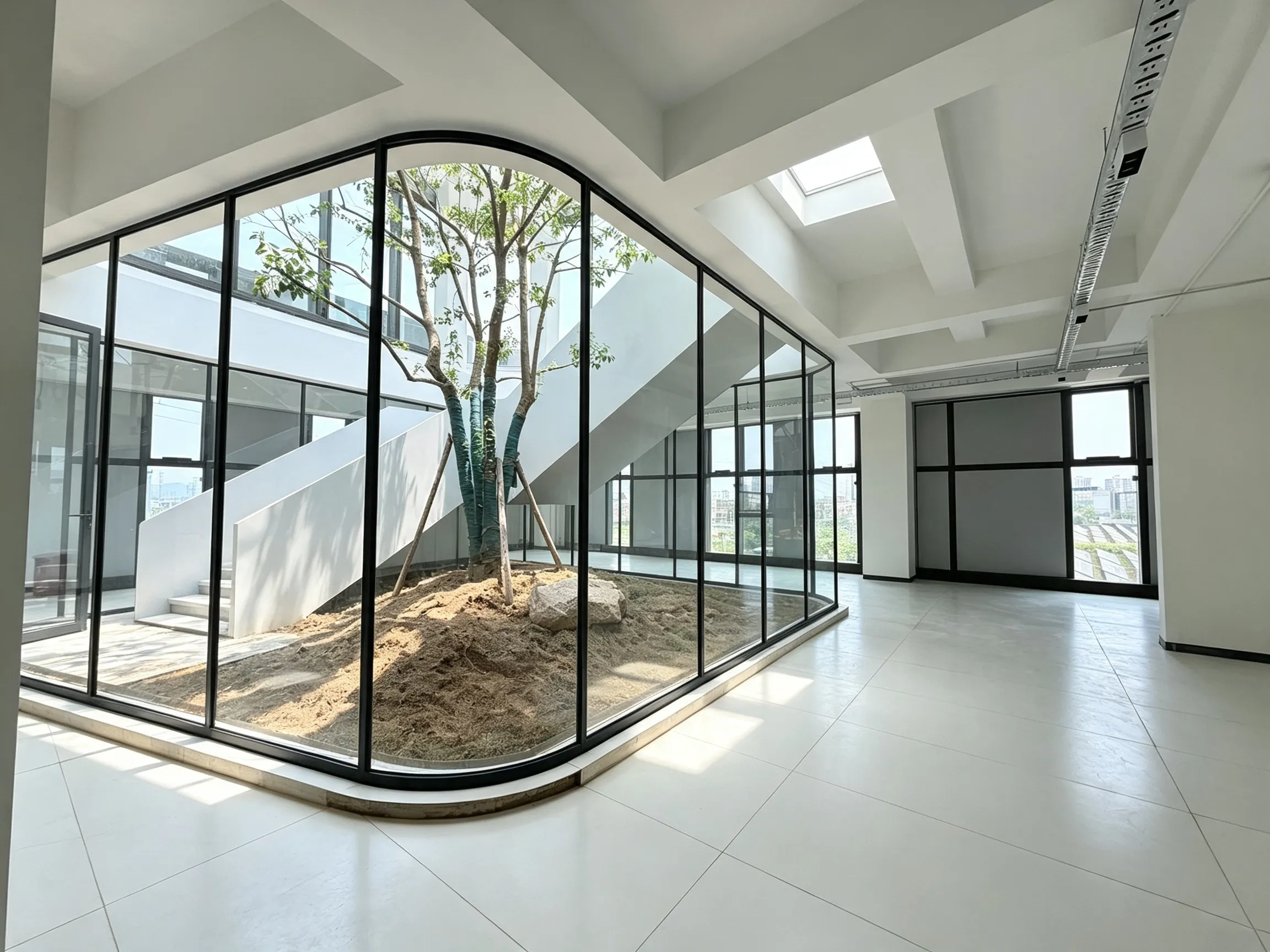 Glass partition system for a modern office workspace
