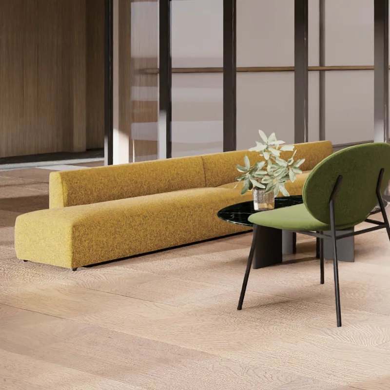 Commercial curved modular sofa designed for office lounges and breakout areas
