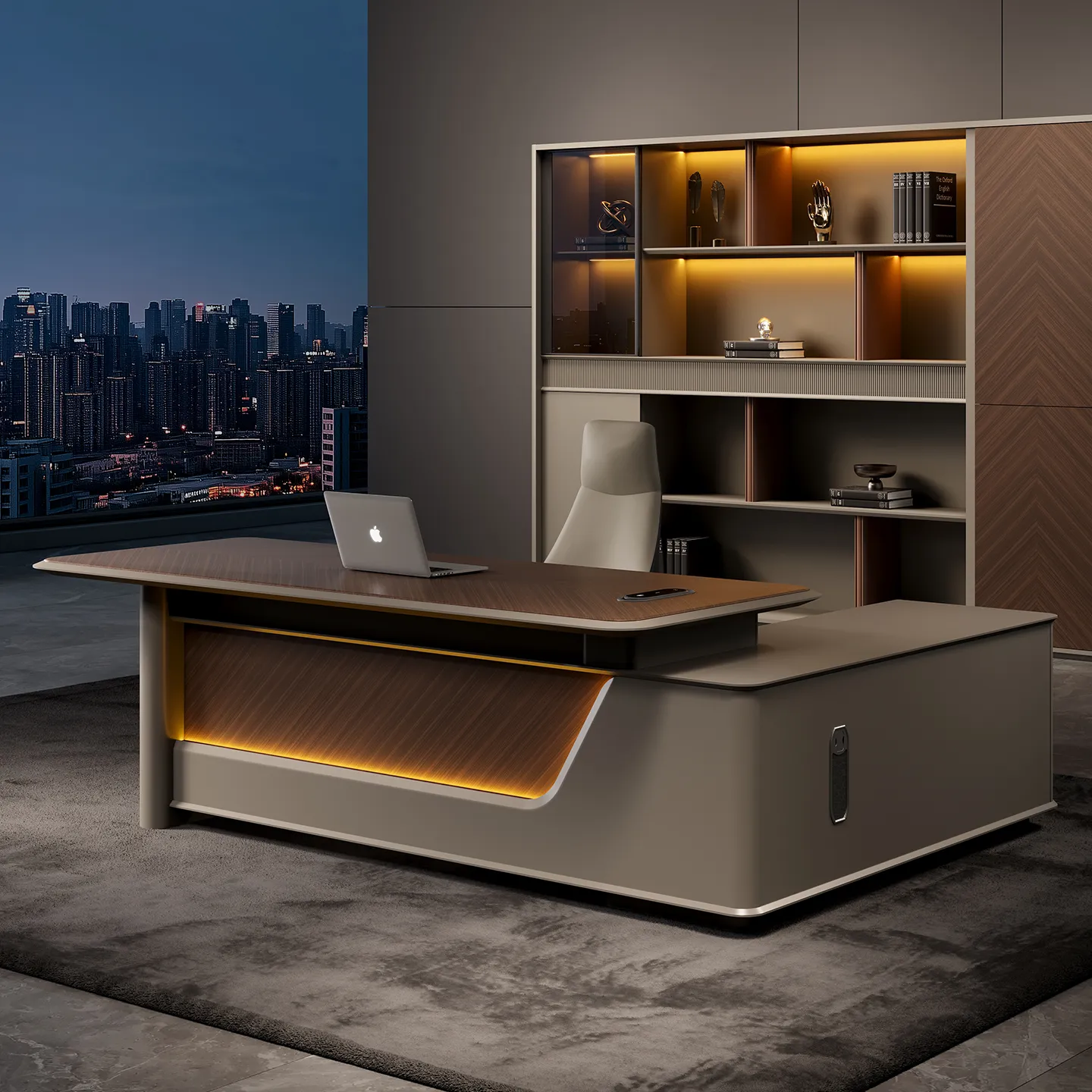 Commercial executive desk with integrated side cabinet and spacious work surface