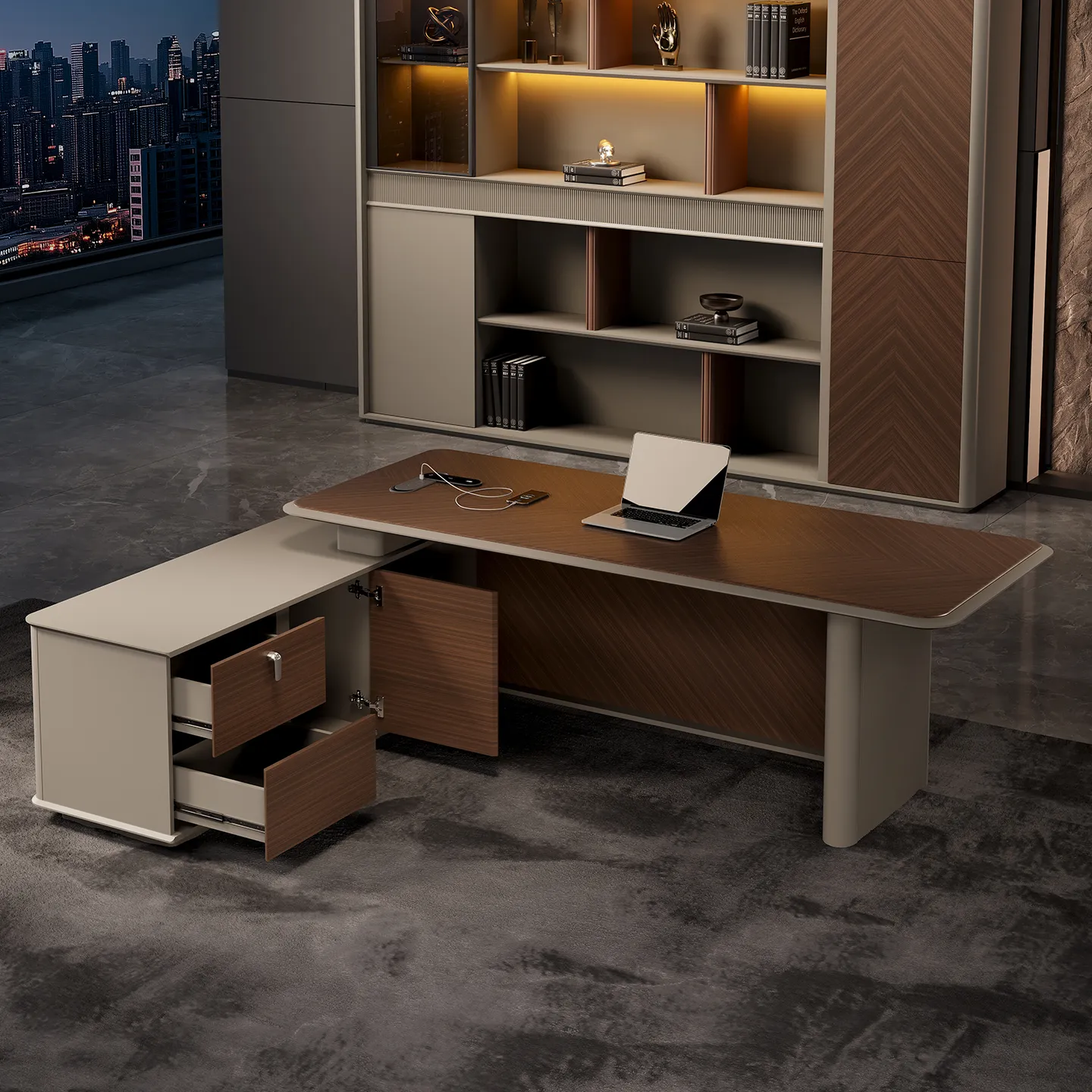 Contemporary CEO office desk in a modern executive workspace