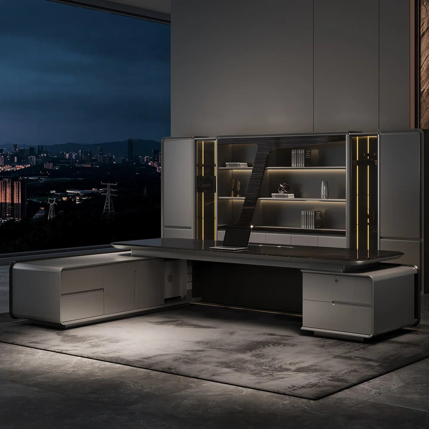 Custom executive office furniture with a sophisticated dark finish