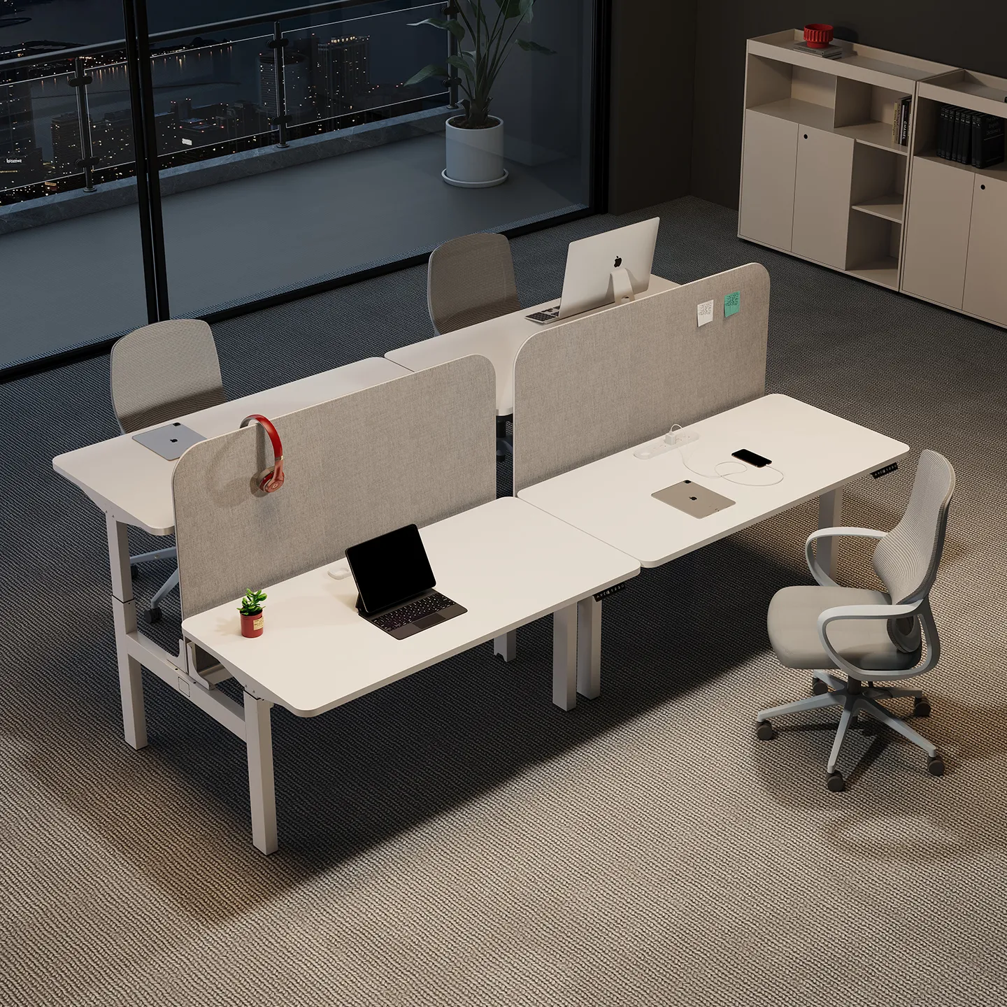 Electric height adjustable staff workstation for modern open offices