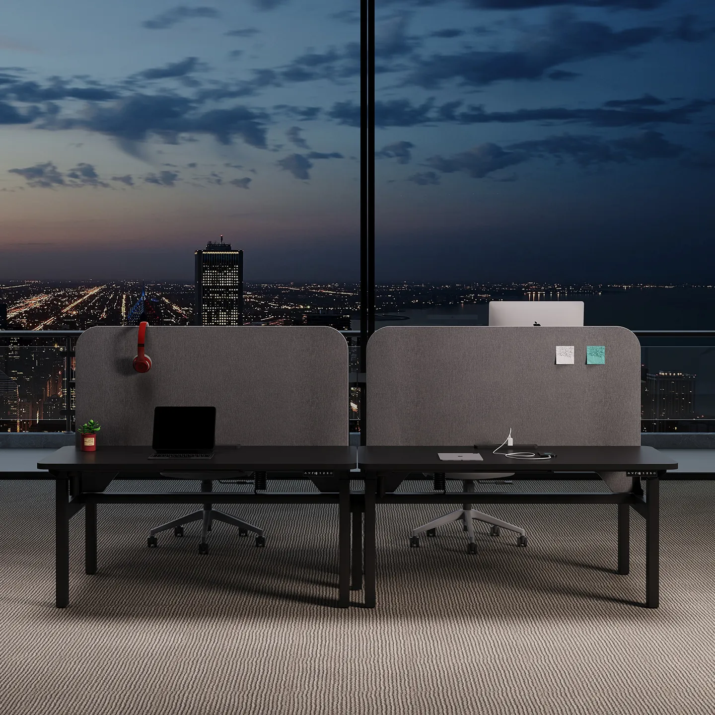 Electric height adjustable office workstation system with modular desk structure