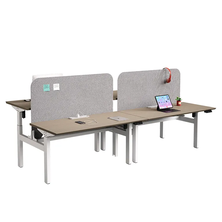 Electric height adjustment control panel integrated beneath office workstation desktop