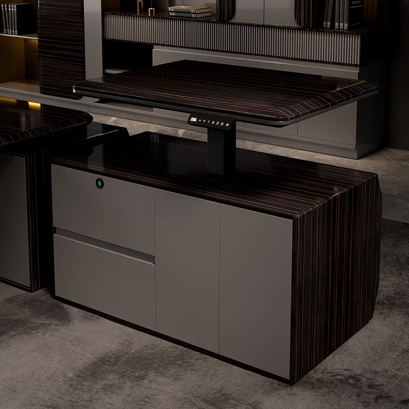 Adjustable side worktop integrated into luxury CEO executive desk