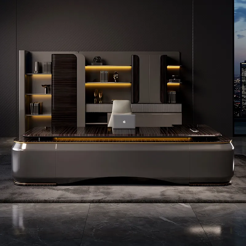 Executive office desk with spacious desktop and integrated storage cabinet