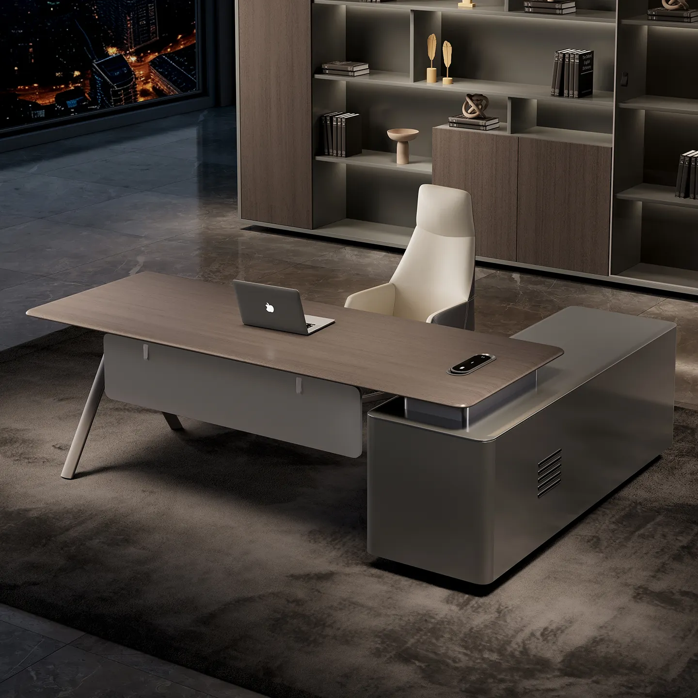 L-shaped manager office desk with side cabinet for professional private offices