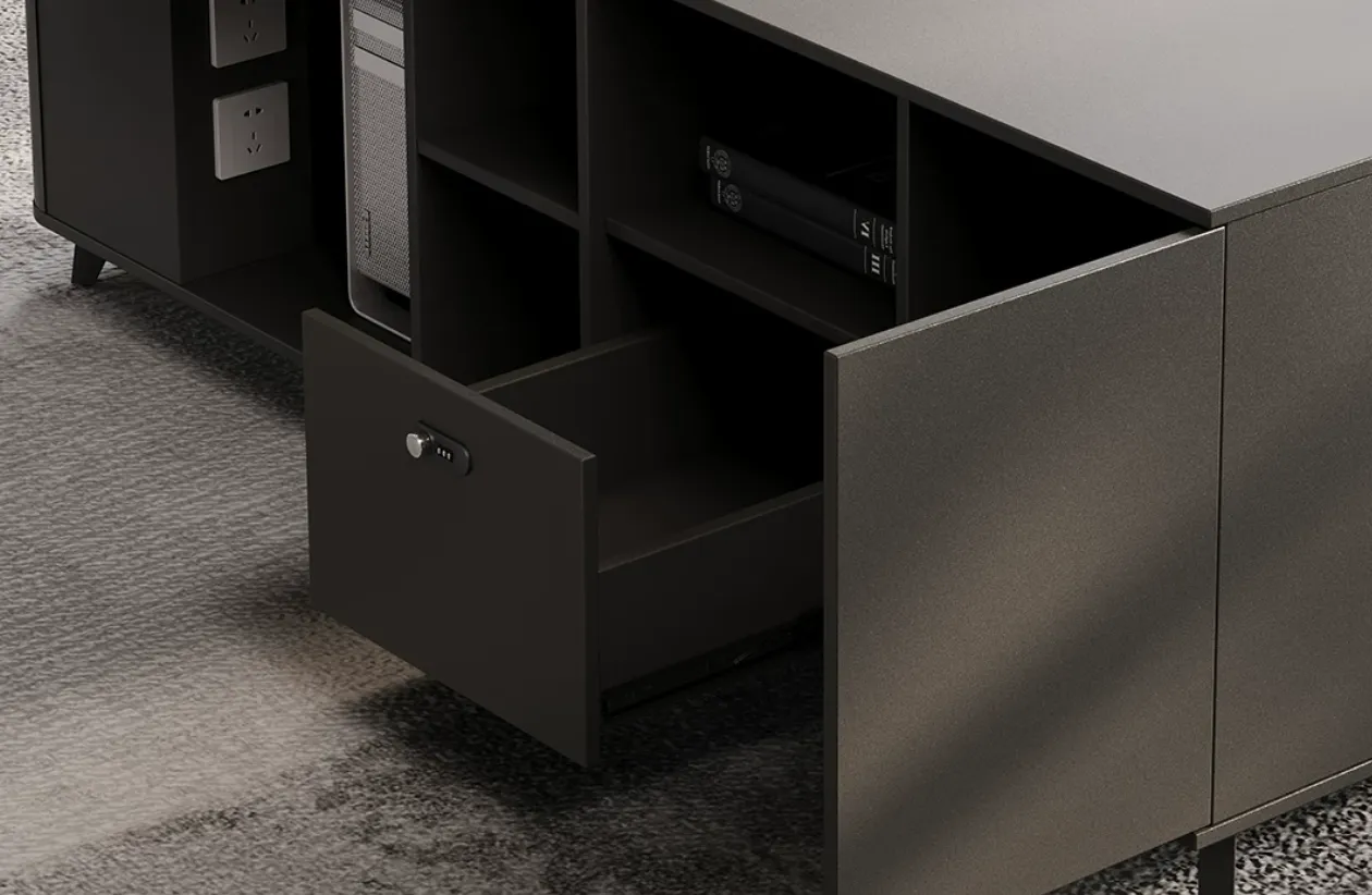 Combination lock detail for secure storage on manager office desk