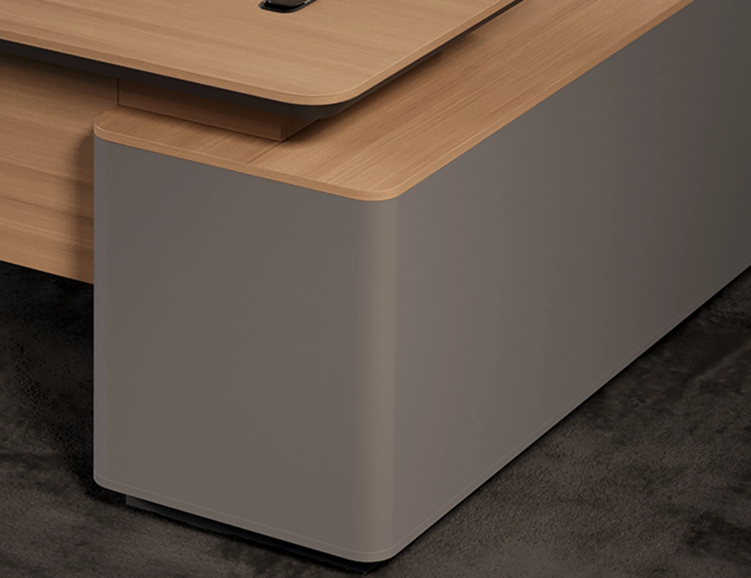 Rounded desktop edge detail of contemporary manager office desk