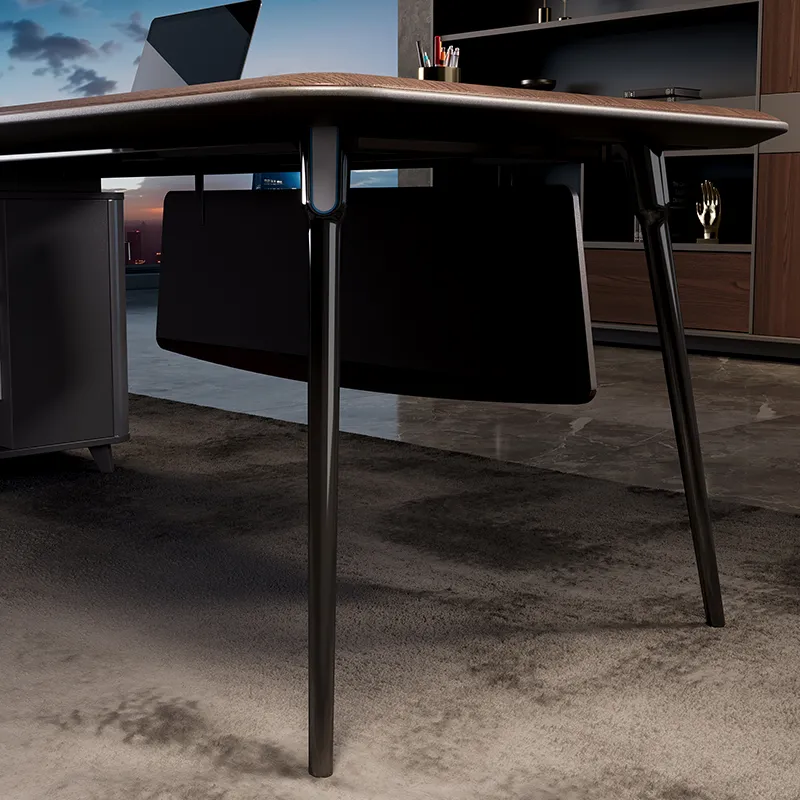Slim angled metal leg detail on modern manager office desk