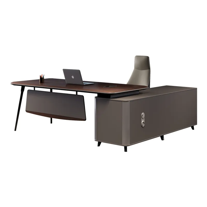 Modern manager office desk with drawers and enclosed side cabinet storage