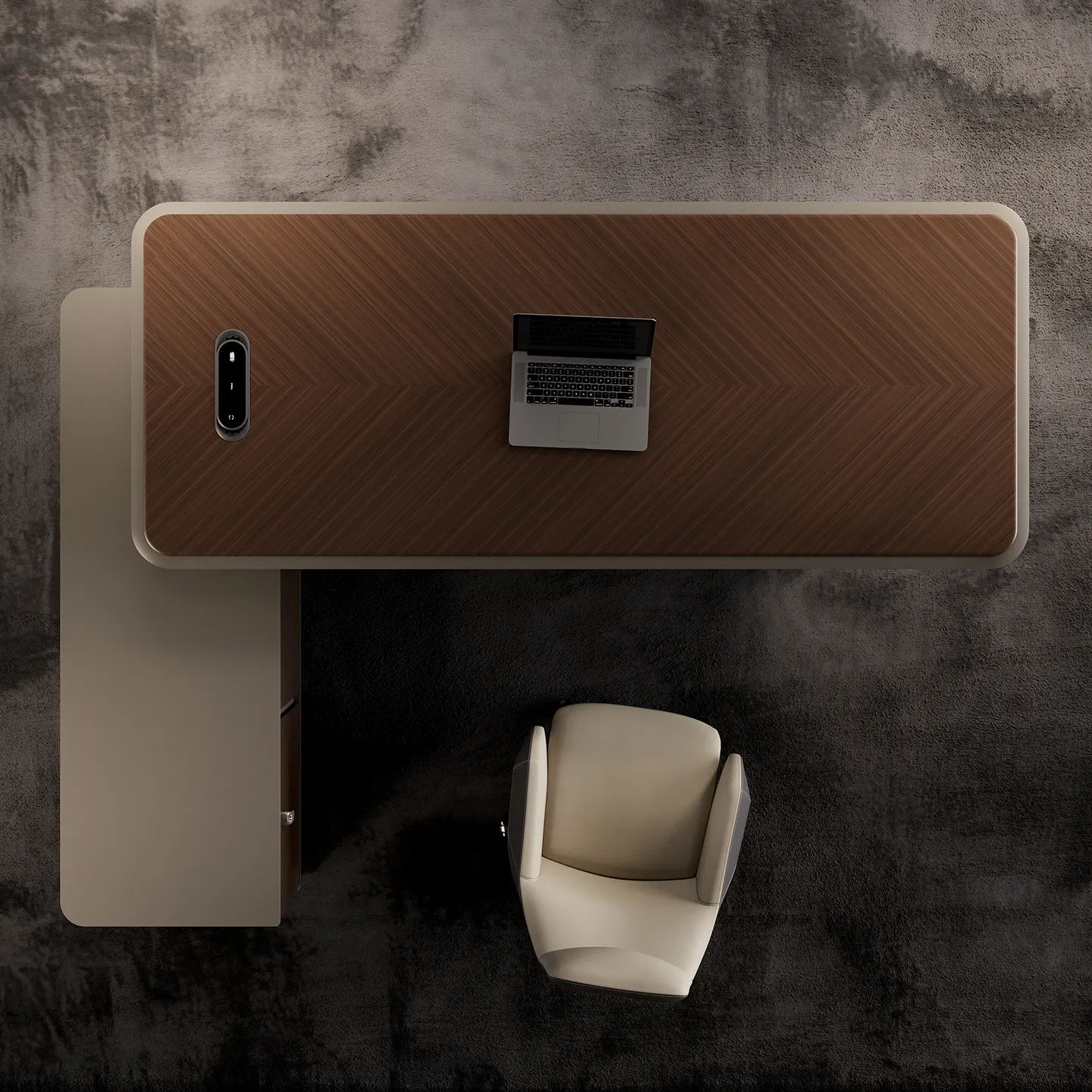 Modern executive desk with integrated storage for organized office use