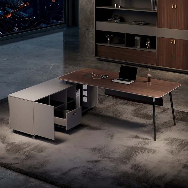 Modern manager desk with spacious worktop and integrated storage cabinet