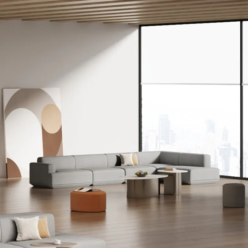 Modern office lounge sofa arranged in a straight multi-seat configuration