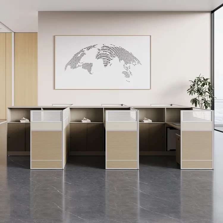 Modular office partition system separating individual staff workstation areas