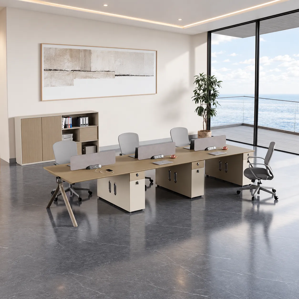 Modular staff office desk system arranged for an open workplace environment