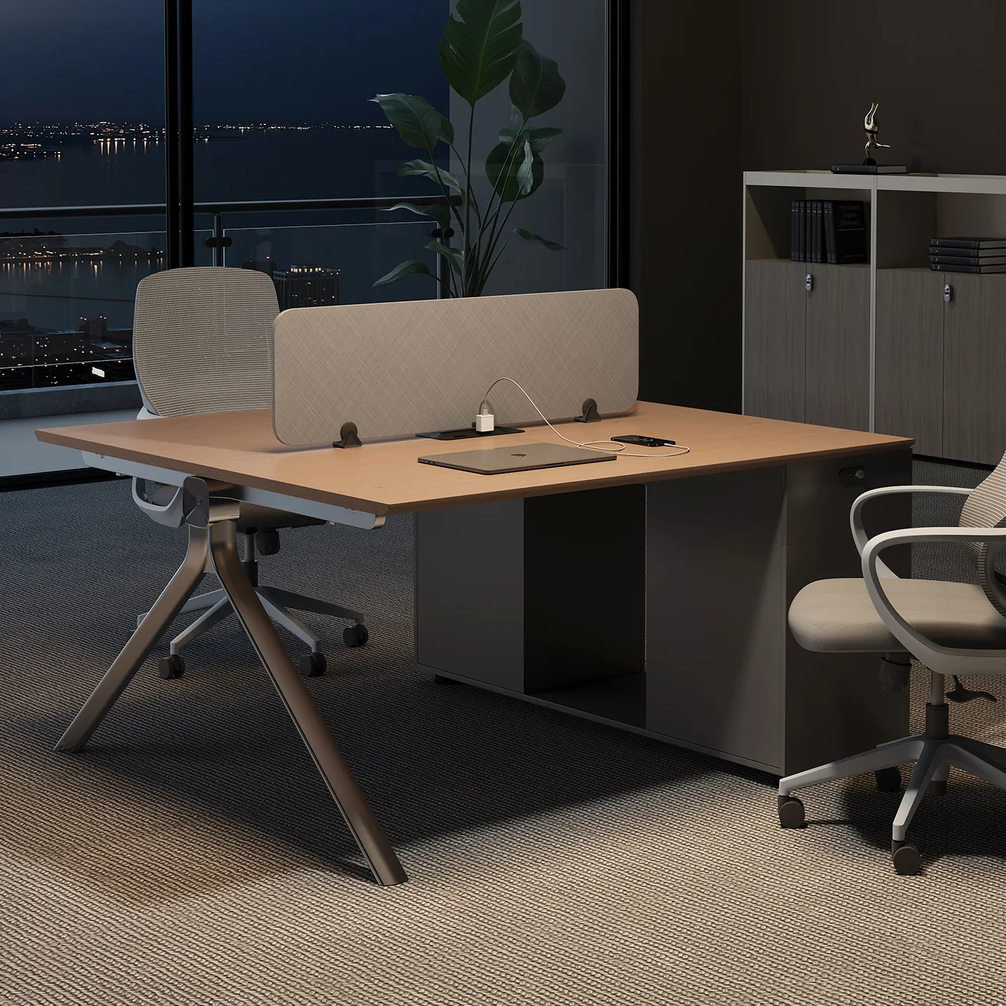 Modular staff office workstation with light wood desktops for open-plan offices
