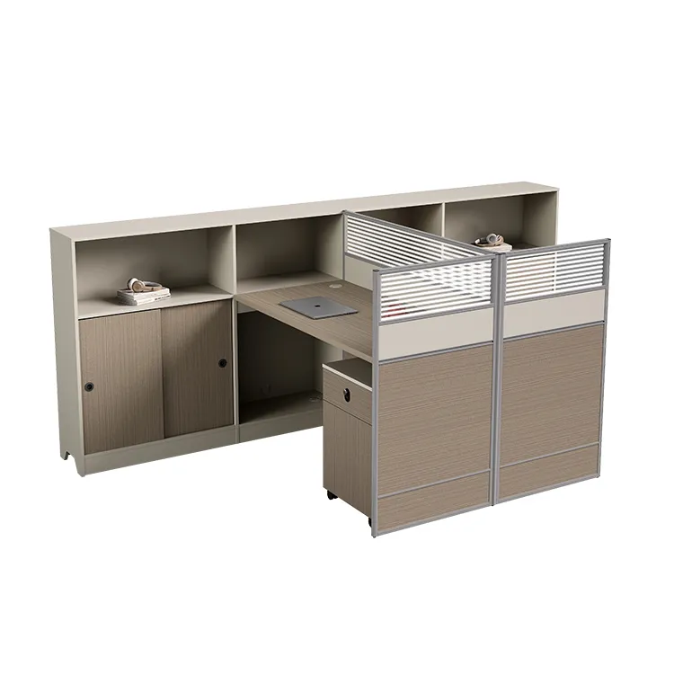 Multi-person cubicle workstation with individual desks and mobile storage cabinets