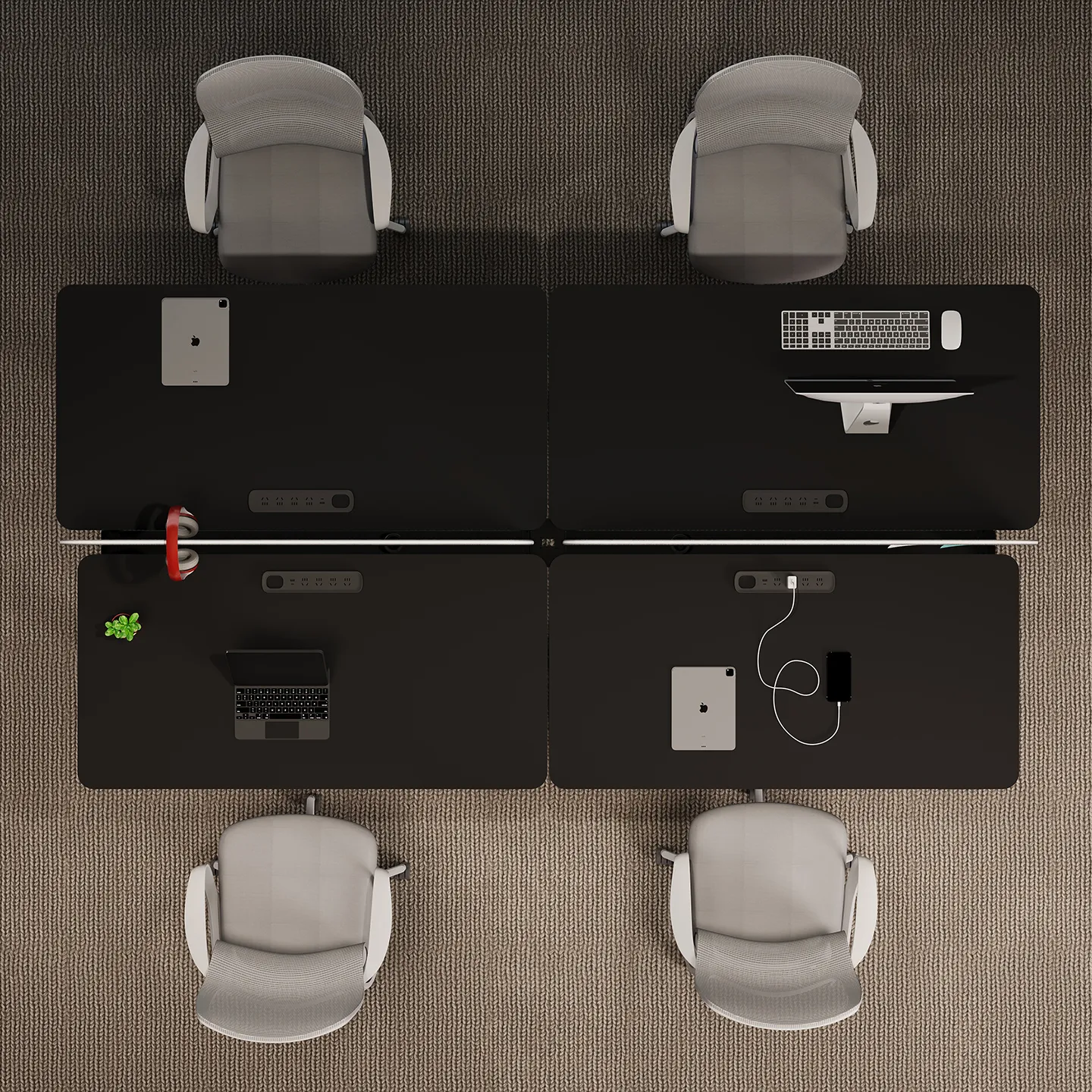 Multi person electric sit stand office workstation for modern offices