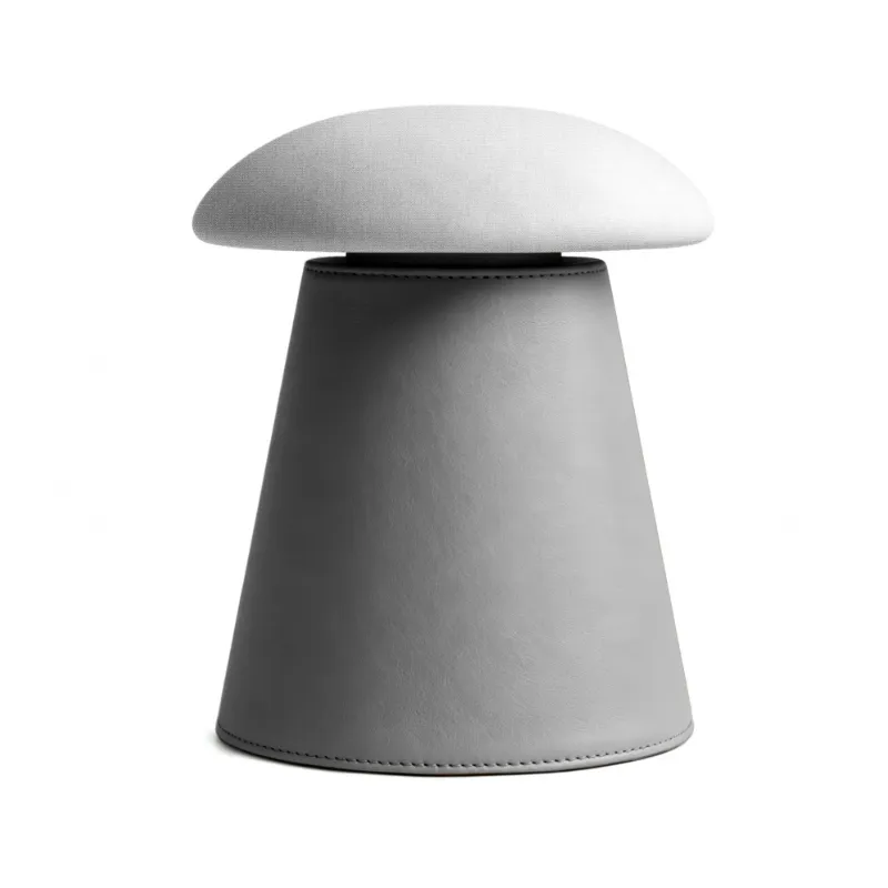 Mushroom-style collaborative ottoman with upholstered seat and tapered base