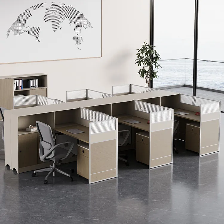 Mobile storage cabinet positioned beneath partitioned office cubicle workstation