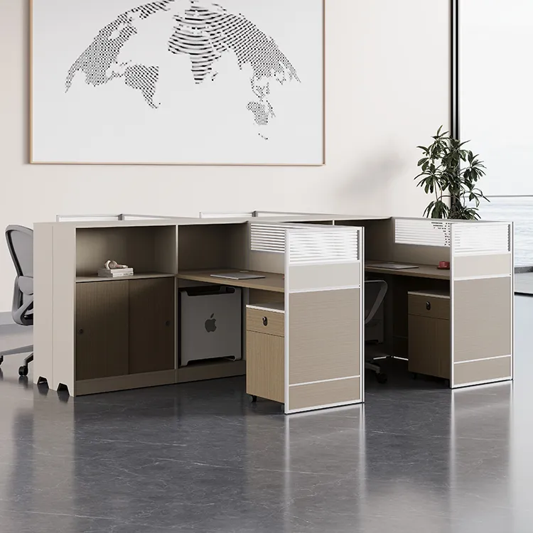 Office workstation with framed privacy partitions for focused staff workspaces