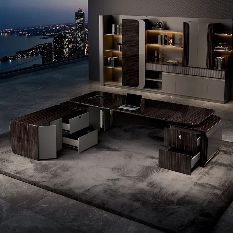 Premium CEO office furniture with large executive desk and integrated cabinetry
