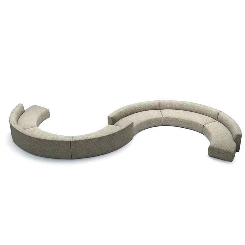 S-shaped modular office sofa configured with multiple curved seating sections