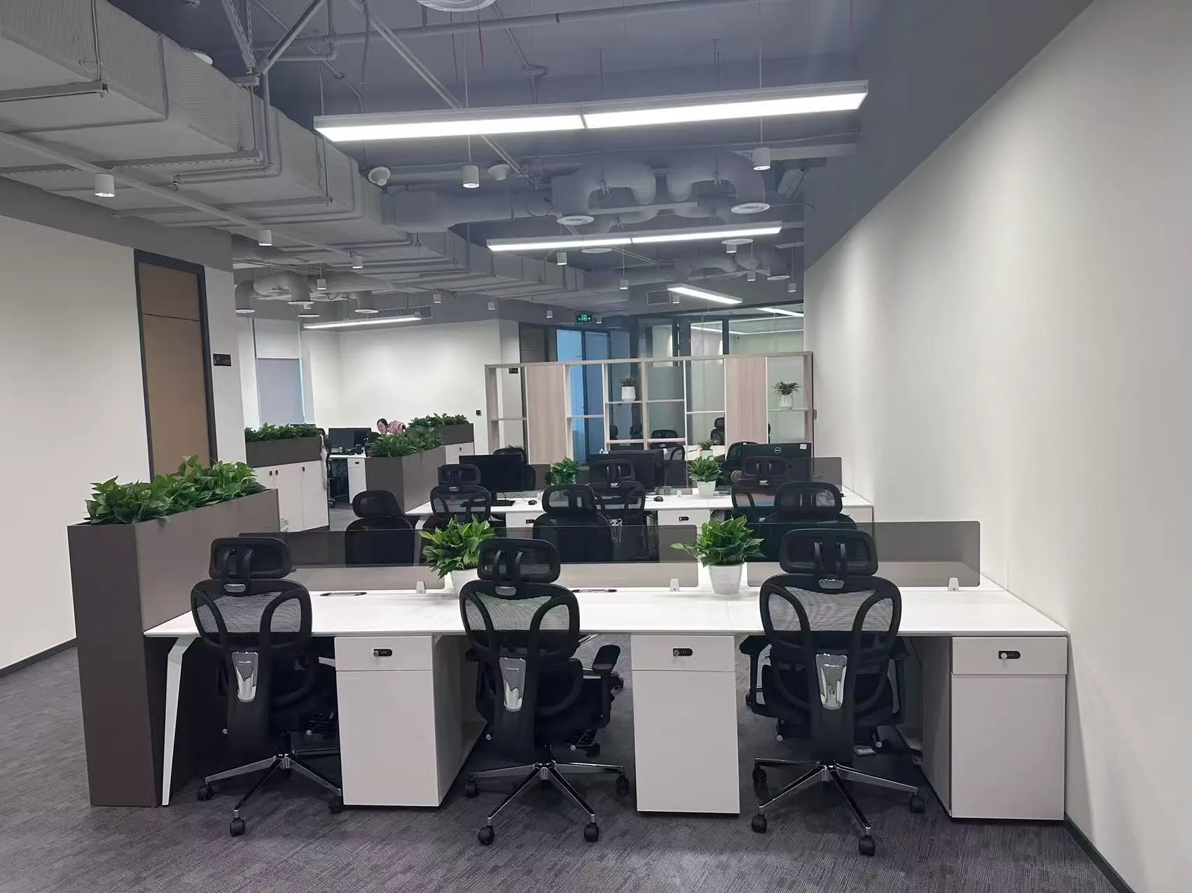 Open-plan office workstations with custom office furniture
