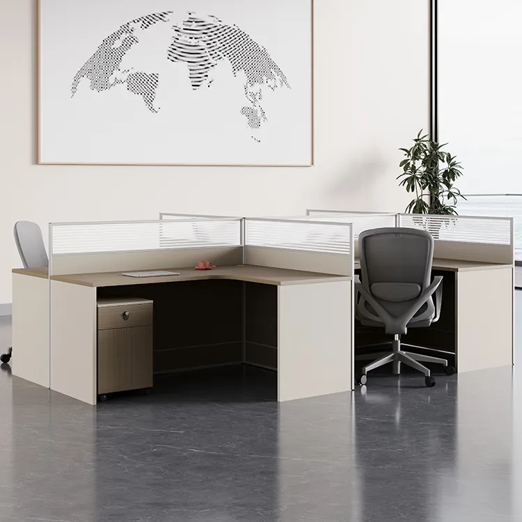 Staff workstation with high privacy partition panels for individual work zones