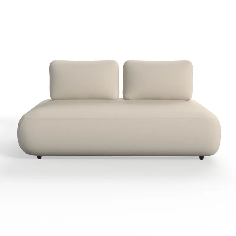 Two-seat modular office sofa with soft back cushions and rounded upholstered base