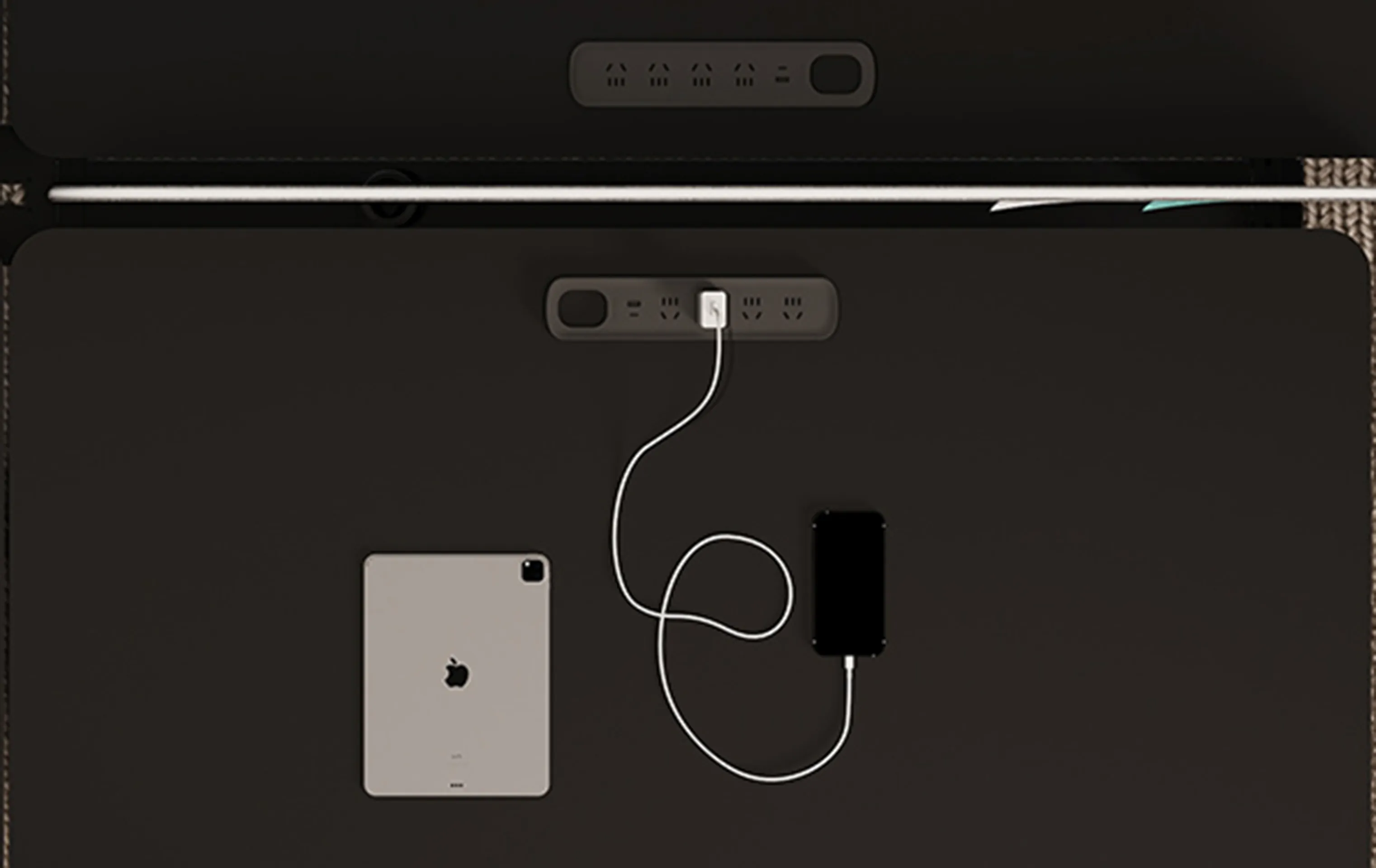 Integrated desktop power outlet for modular office workstation