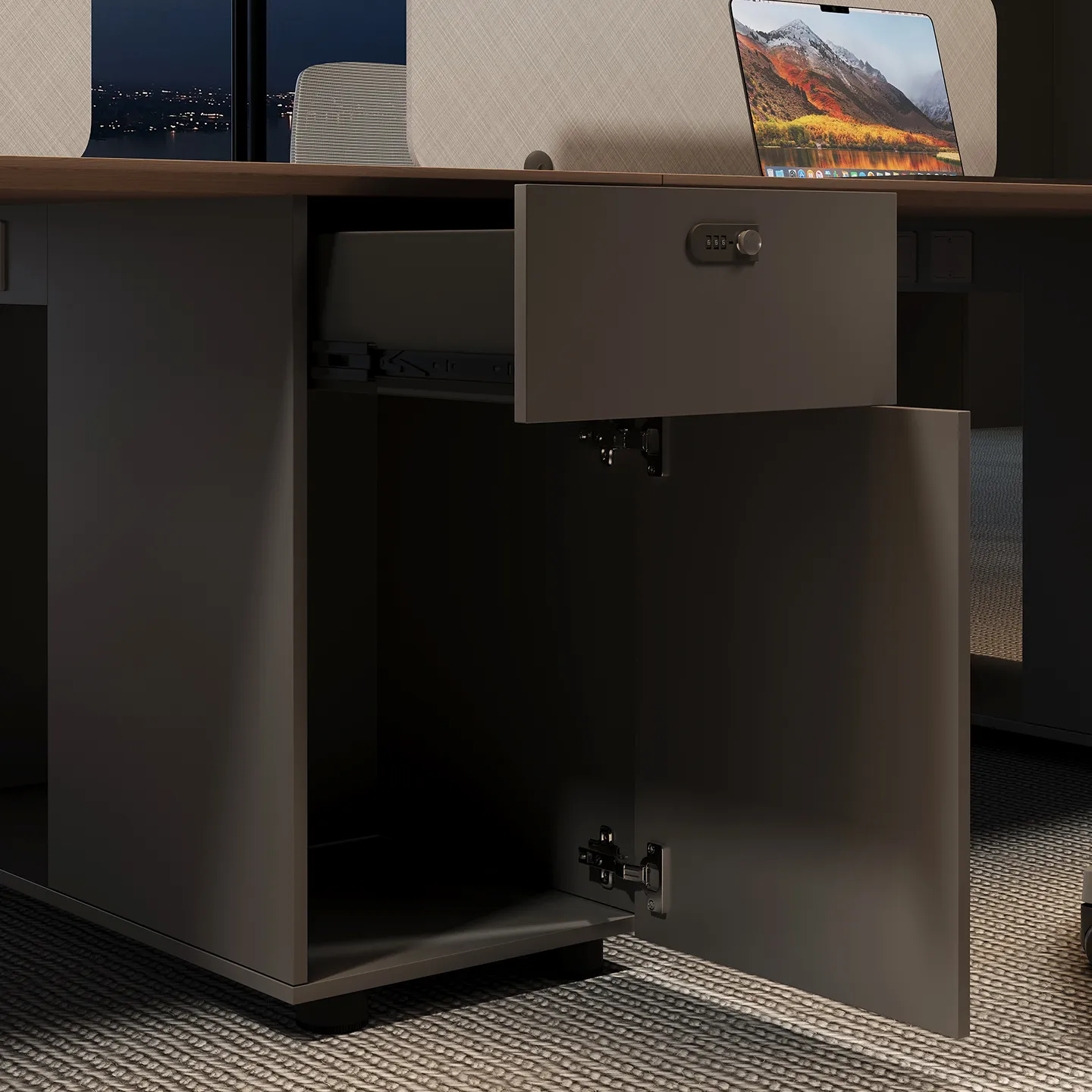 Office workstation storage cabinet with combination lock for personal belongings